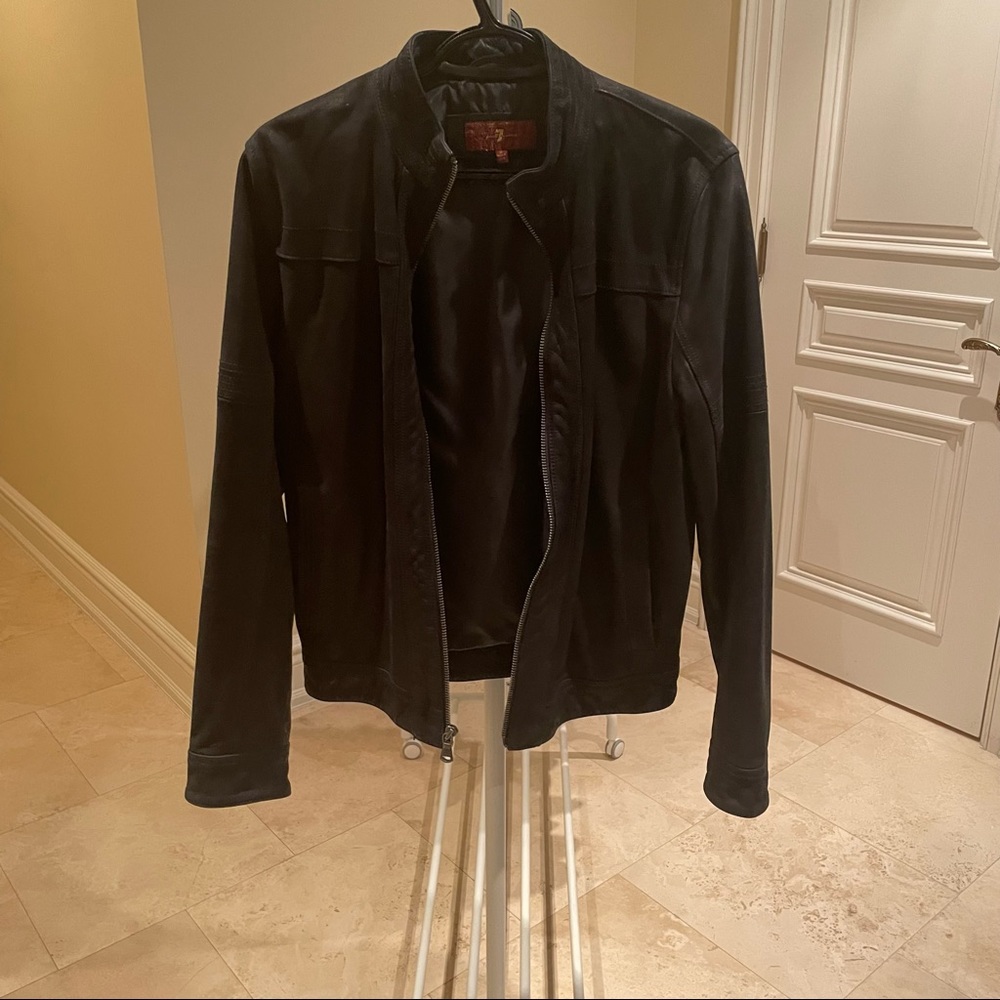7 For All Mankind Black Leather Bomber